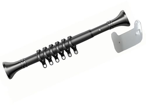 Bastone per tenda a tensione regolabile, extra lungo, con molla telescopica, senza trapano, in acciaio inox, diametro 2,5 cm, include vassoio per carte (nero, 410-500 cm)