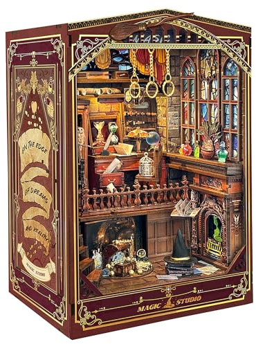 Book Nook for Adults, Magic Studio DIY Booknook with LED Light | 3D Wooden Puzzle for Bookshelf Decor, Book Gifts for Book Lovers, Friends