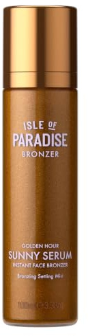 Isle of Paradise Sunny Serum Instant Bronzing Setting Mist- Golden Hour, Hydrating & Illuminating Makeup Setting Spray, Lightweight Formula, Vitamin B5 & Antioxidants, 3.38 fl. oz/100 ml Bottle