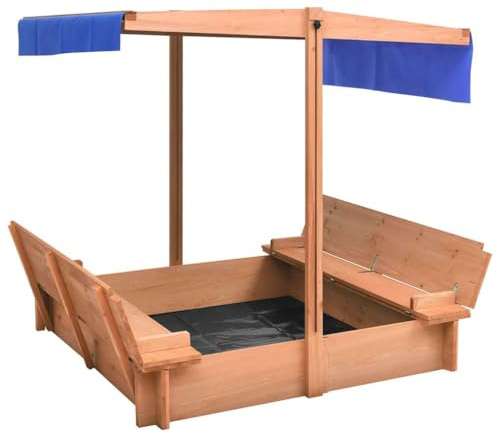 Bac à Sable en Bois, Jeux Extérieur Enfant avec Toit Bois de Sapin 112x112x112 cm
