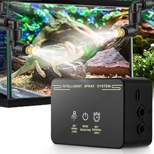 Beregnungsanlage Terrarium mit Timer, Intelligentes Reptilien Benebelungssystem mit 360° Sprühdüsen, Luftbefeuchter Terrarium für Amphibien Pflanzen Reptilien