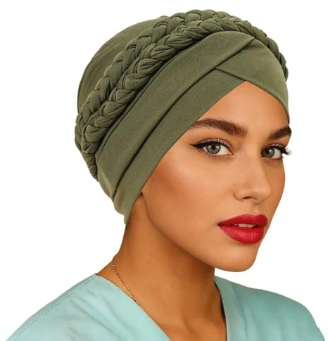 Einfarbiges muslimisches Stirnband mit zwei abnehmbaren Haarspangen Milchseide für Damen (Army Green One Size)