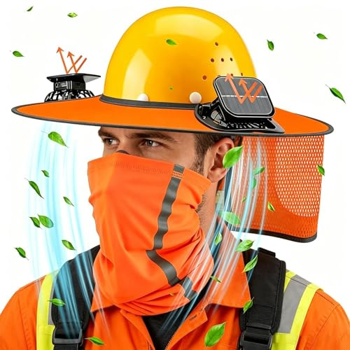Vollkrempen-Sonnenschutzvisier für Schutzhelme | Sonnenblende mit Solarventilator, sommerliche Kühlung | UV-Schutz Sonnenvisier Für Gesicht Und Nacken | Für Arbeiten Im Freien Baustelle Vermessung Lan