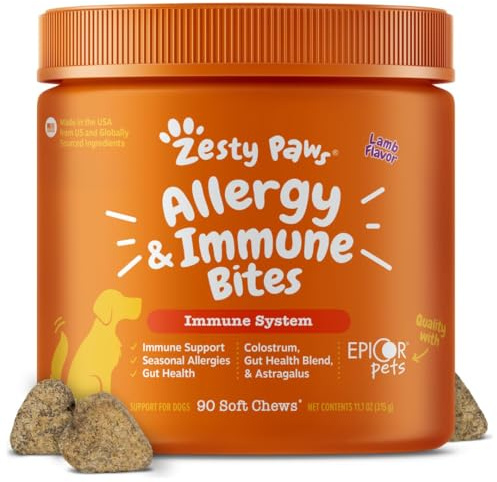Zesty Paws Allergy Immune Bites - Dog Allergy Chews, Dog Probiotics for Itchy Skin and Ears, Lamb, 90ct