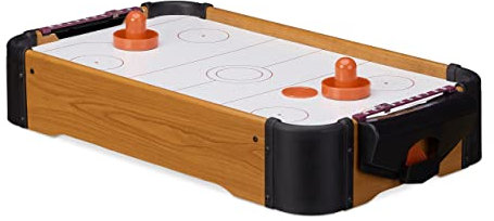 Relaxdays Airhockey Tischspiel, Tischairhockey mit Gebläse, Holz-Optik, inklusive Zubehör, B x T: 56 x 31 cm, braun