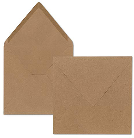 75x Quadratische Briefumschläge in Kraftpapier Sandbraun - 15,5 x 15,5 cm - ohne Fenster, mit Nassklebung - 120 g/m² - Für Einladungskarten zu Hochzeit, Geburtstag und mehr - Serie FarbenFroh