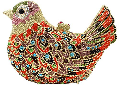 Santimon Damen-Abend Handtasche Glitzer-Clutch Steine Abendtasche Diamant Hochzeit Party Tasche Luxus Vogel Orange