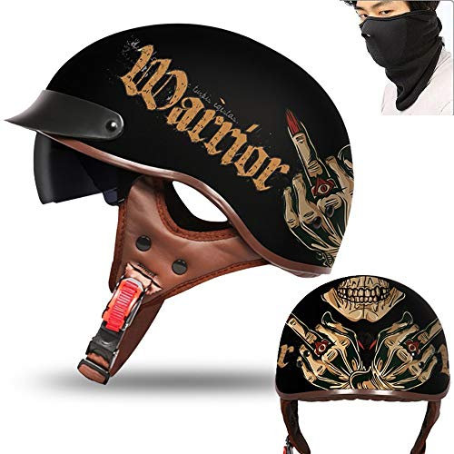 MTTKTTBD Motorrad Halbhelme Brain-Cap · Halbschale Motorrad-Helm Jet-Helm Roller-Helm Scooter-Helm Mofa-Helm Retro Harley Motorrad Half Helm mit Built-in Visier für Cruiser Chopper Biker