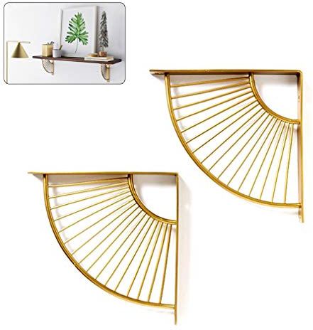 Floating Metal Golden Fan-Förmige Dreieck-Regalhalterungen,2er-Set Rechtwinklige Wandregal Regalwinkel,Home-Office-Restaurantdekoration Regalkonsole Regalträger,2pcs (15cm/5.9in)