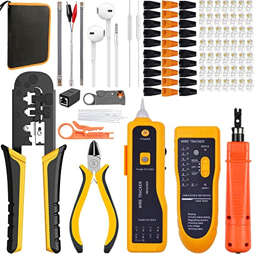 MAYLINE Cat5 Cat6 Pinza Crimpadora RJ45 Cat6e Crimp Mantenimiento del Kit LAN Tester de reparación del cable del teléfono portátil para RJ11 RJ45 Cirmpatura Herramientas Kit de Red (Gris)