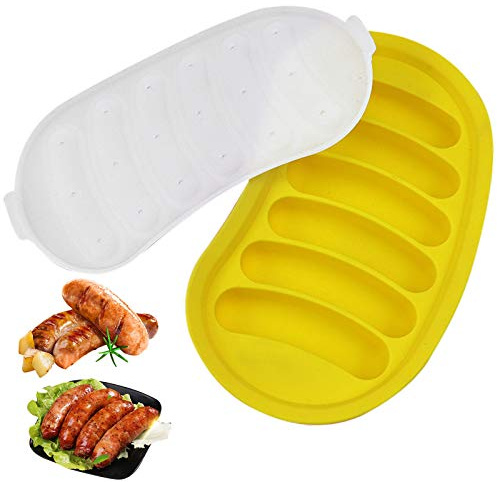 Moules à Saucisse, Moule en silicone pour saucisses, hot dogs, hamburger, moule pour glaçons, pain, bonbons, gelée, chocolat et gâteau (Jaune)