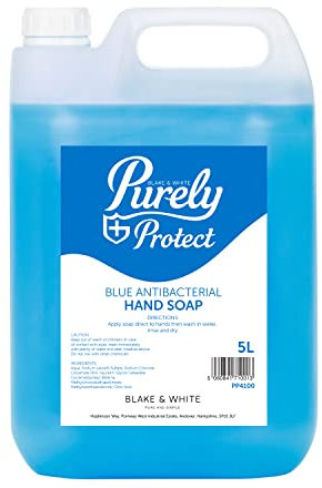 Blake & White Antibacterial Hand Soap 5L - Purely Protect Blue Handwash Liquid Soap for Home, Office, Kitchens and Washrooms - Lightly Scented Hand Wash to Kill 99.9 percent of Germs and Bacteria