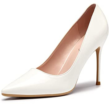 Zhabtuc Damer pumps mode spets stängd tå höga klackar sexig slip on party bal bröllop stilett skor 10 cm, Vit, 37 EU