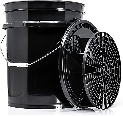 detailmate Black&White Set | Magic Bucket Wasch Eimer 20 Liter/5GAL + Schmutzsieb + Deckel schwarz | Zubehör für die professionelle Auto Handwäsche | Ideal für Autowäsche Autopflege