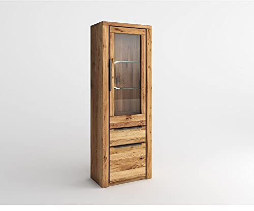 Vitrine Greta Standvitrine Schrank 70x199x40 cm Eiche geölt Teilmassiv NEU/OVP
