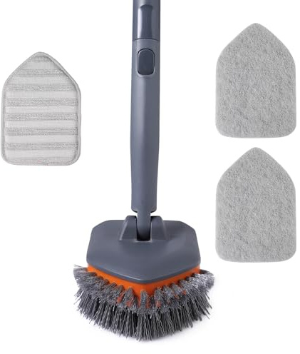 CLEANHOME Tub Tile Scrubber Brush with 3 Different Function Cleaning Pads and 56 Extendable Long Handle-No Scratch for Cleaning Bathroom Kitchen Toilet Wall Sink,Orange