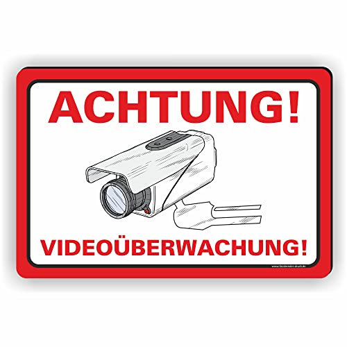 Fassbender-Druck SCHILDER - ACHTUNG VIDEOÜBERWACHUNG vorgebohrtes Schild zum Markieren eines videoüberwachten Bereiches - Videoüberwachungsschild mit Bohrlöchern - (45x30cm SCHILD)