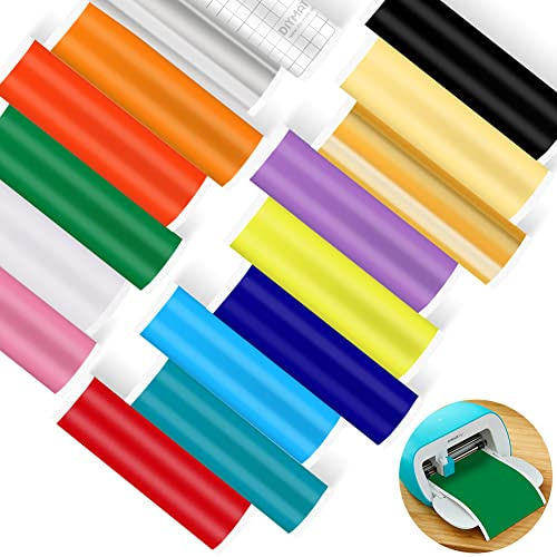 15 Stück Smart Vinyl Permanent für Cricut Joy mit 3 Transferfolie | Smart Adhesive Vinyl Permanent Plotterfolie Selbstklebend Vinyl Plotter Film für DIY Tassen Autos Banner Dekoration