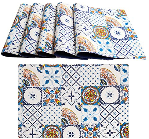 Set di 6 Tovagliette Americane Lavabili in Cotone, Tovagliette Colazione Americana in Stile Maiolica 45x30 cm con Diverse Decorazioni e Colori