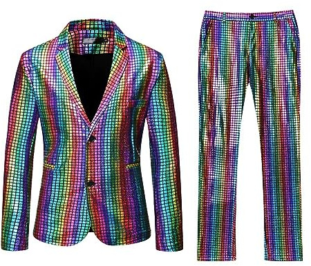 DeaAmyGline Glitzer Anzug Herren 2 Teilig Sets Pailletten Jacke und Hose Metallic Glänzende Anzüge für Disco Outfit Party Karneval Kustüm Hochzeit Mottoparty Nachtclub Disco-Anzug