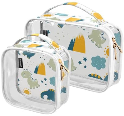 Lot de 2 trousses de toilette transparentes avec poignées pour bébé dinosaures, multicolore, Lot de 2, Trousse de toilette