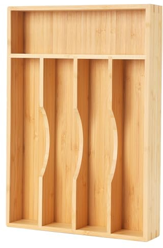 Bamboo Kitchen Drawer Organizer,9 Inch Silverware Utensil Organizer Small | Natural Bamboo，9 Inch for Samll Drawer, Silverware Organizer for Cutlery Knives, Durable, Easy to Clean, Space Saving