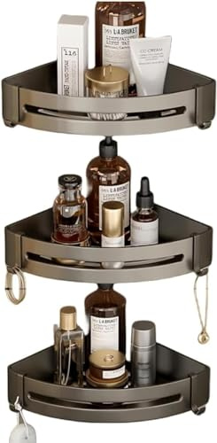 NSCMQSL Corner Shower Caddy with Hook Adhesive Shower Shelf Corner No Drilling Bathroom Shower Organizer Storage Rack (Triangle Storage Rack 3 Floor)