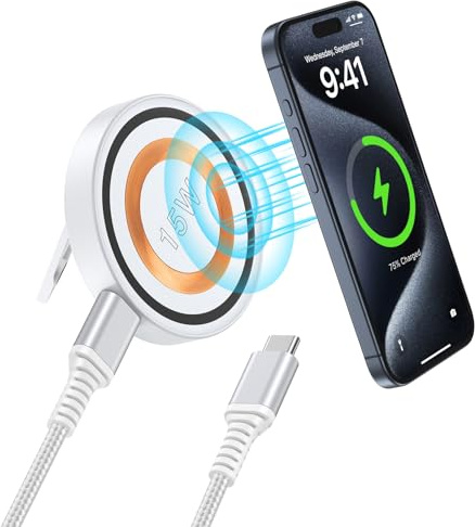 15W Mag-Safe Kabelloses Ladegerät,Magnet Wireless Charger für iPhone 17 16 | Handy Induktive Ladestation Ständer Schnellladung für Samsung Galaxy S26 S25 S24 S23 S22 S21 Z Flip 7 Note 20,Google,AirPods