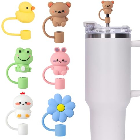 Stanley Straw Caps - 6 Mixed Animal Straw Toppers for 30oz & 40oz Lids