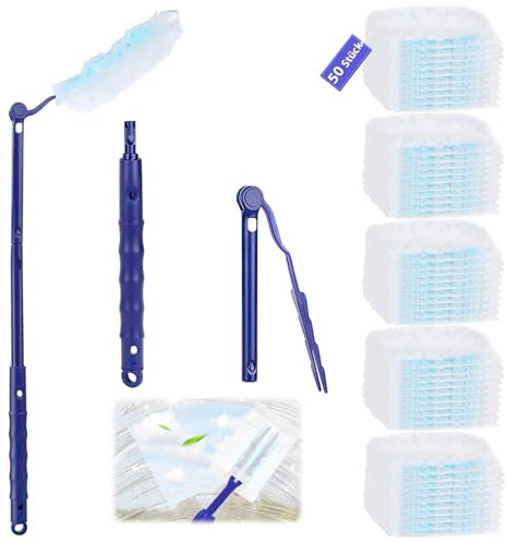 50 Stück Staubmagnet Nachfüllpack für Swiffer Mit Griff, Staubwedel und Teleskopstange für Zuhause, Schule und Büro
