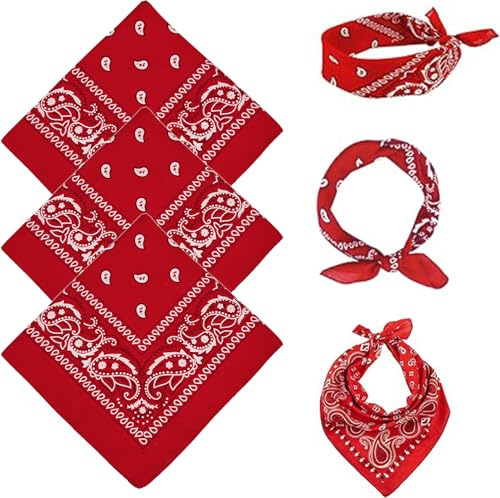 FUIPVGI 3 Pièces Bandana Homme Femme Foulard Carré, Classique Bandanas Foulard, 55×55cm Écharpe Bandana Paisley, Mouchoirs pour Mode et Sport, Accessoires de Costume d'Halloween(Rouge)