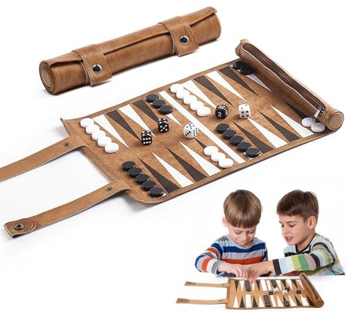 Backgammon Spiel Set, Klassisches Backgammon-Set für Erwachsene, Spielfeld BxT: 32 x 26 cm