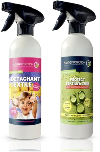 NanoProtection - Lot détachant & Imperméabilisant | Canapé - Fauteuil - Tapis - Matelas | Textile - Tissu - Cuir - Similicuir - Velour | Nettoyant et Protection Textile et Cuir 2 x 500 mL