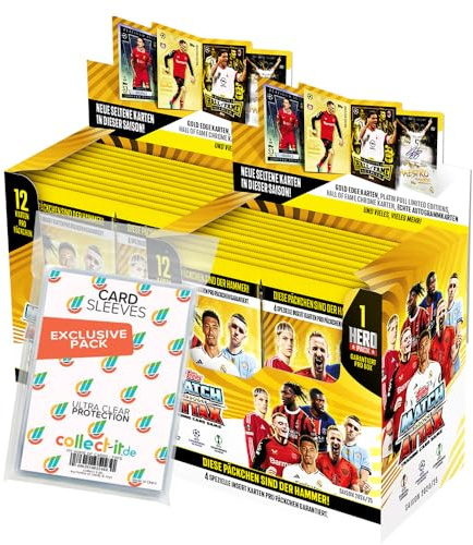 Bundle mit Match Attax Champions League 2024/25 - Trading Cards - 2 Display (48 Booster) + Exklusive Collect-it Hüllen