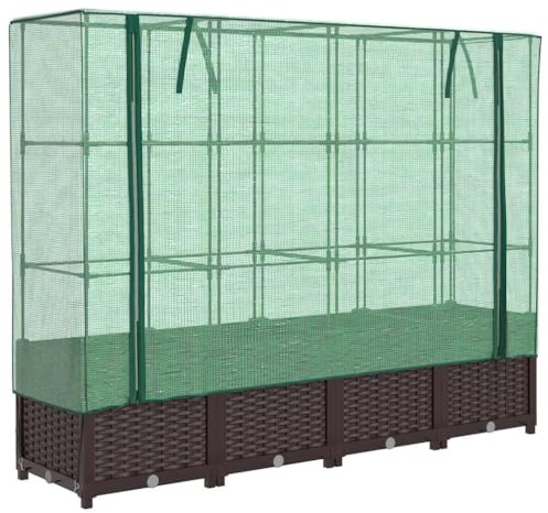 vidaXL Hochbeet mit Gewächshaus-Aufsatz Rattan-Optik 160x40x138 cm