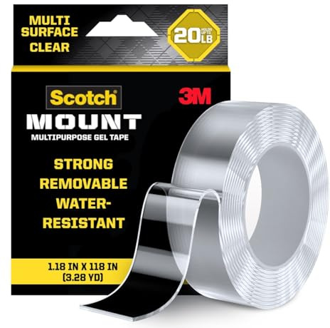 Scotch-Mount Cinta de gel multiusos, cinta de doble cara para aplicaciones resistentes, cinta de montaje extraíble, nano cinta, cinta de montaje transparente resistente al agua, soporta hasta 20