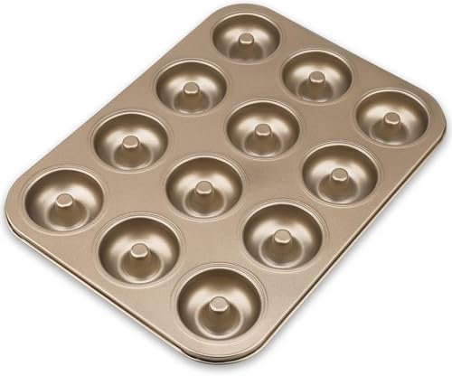 Lrocotanc Stampo per Ciambelle, Stampo Muffin con 12 Cavità - Ø6.5 cm, Stampo Donuts Antiaderente in Acciaio al Carbonio, Teglia Pancake per Ciambelle Muffin Cupcakes Torta - 36x26.5CM