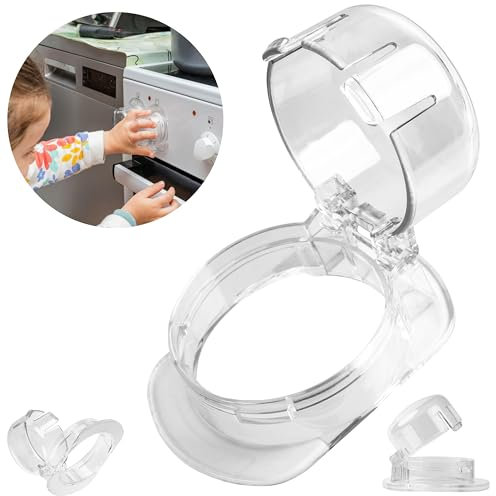 Herdsicherung Drehknöpfe, 2 Pack, in Transparent, für Bedienknöpfe mit max. Ø 47 x 37 mm, min. 57 mm Knopf Abstand, Herdknöpfe Babysicherung, Herdschutz Bedienknopf Kinder, Baby Ofenknopf Sicherung