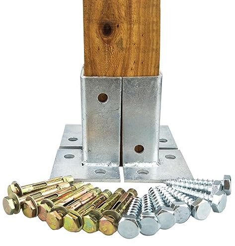 Staffe regolabili per pali in legno 3,8 x 3,8 cm, 5 x 5 cm, 5 x 10 cm, 10 x 10 cm, 15 x 15 cm, base a mezza colonna resistente per cassette delle lettere, supporto per ringhiera, kit di installazione