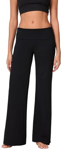 CocMouse Womens Y2k Flare Leggings Fold Over Yoga Pants Wide Leg Beach Pants Foldover Waist Bootcut Sweatpants Bell Bottom (Black, S)