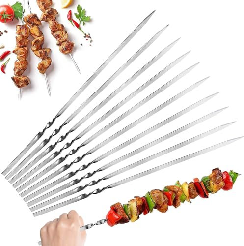 Set di 50 spiedini per shish kebab, in acciaio inox, 30 cm, per barbecue, carne, shish kebab e verdure