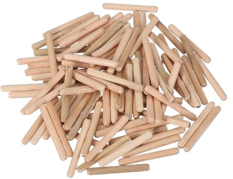 PATIKIL 100 Stück 6 x 50mm Holzdübel Set, Holzrillendübel Riffelholzdübel Holzstifte Dübel Set Gerillte Holzübelstifte Dübel Holz mit Rillen für Zimmerei Möbel Tür Kunsthandwerk Projekte