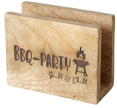 Serviettenhalter BBQ Schriftzug aus Holz Grillen Serviettenspender Küchenzubehör Serviettenständer Serviettenablage Dekoration Papierservietten-Spender Tischservittenhalter 13 x 6 x 10,5 cm