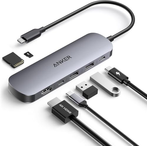 Anker 7-in-1 USB-C Hub mit 4K@60Hz HDMI, 100W Power Delivery, USB-A/C-3.0-Ports und SD/microSD-Kartenleser für USB-C Geräte (ohne Netzteil)