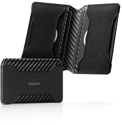 VULKIT Mini Geldbörse Herren RFID Schutz Slim Kreditkartenetui Leder Klein Kartenetui Herren oder Damen Visitenkartenetui, Kohlefaser