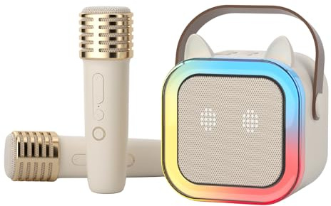 TANALAZ süß Katzenohr Karaoke-Maschine für Kinder Erwachsene, Tragbar Karaoke-System mit blinkendem LED-Licht, 2 drahtlose Mikrofone, Geschenk Party Lautsprecher für Kinder Geburtstag Weihnachten