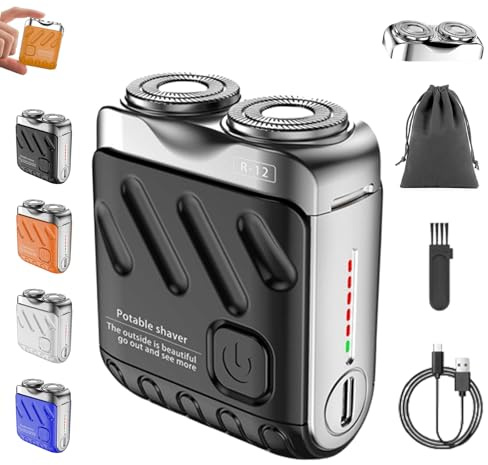 Afeitadora EléCtrica PortáTil Rotativa De Doble Anillo, Afeitadora De Barba DiseñO De Maleta PortáTil, Impermeable Rotary Dual Ring Beard Shaver Recargable Por Usb (Negro)