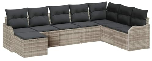 vidaXL 8-teiliges Garten-Sofa-Set mit Kissen in Hellgrau, aus Poly-Rattan, modular und verstellbar. Wetterfestes Outdoor-Sitzmöbel, perfekt für Terrasse und Balkon. Ideal als Lounge oder Tagesbett.