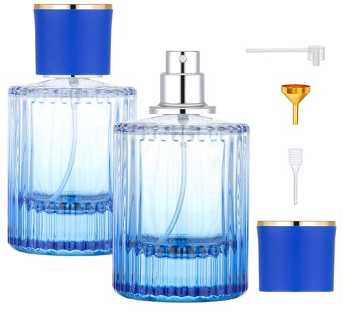 Segus Refillable Perfume Bottle, 2Pcs Travel Spray Bottle 50ml, Empty Perfume Decanter, Portable and Leakproof, Glass Aftershave Dispenser for Travel (Gradient Blue)