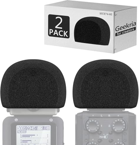 Geekria Schaum-Windschutz für Creators, kompatibel mit Zoom H5/H6 Handy-Recorder, Mikrofon-Windschutz, Schaumstoff-Filterschaum, tragbarer Digitalrecorder (Schwarz, 2er-Pack)